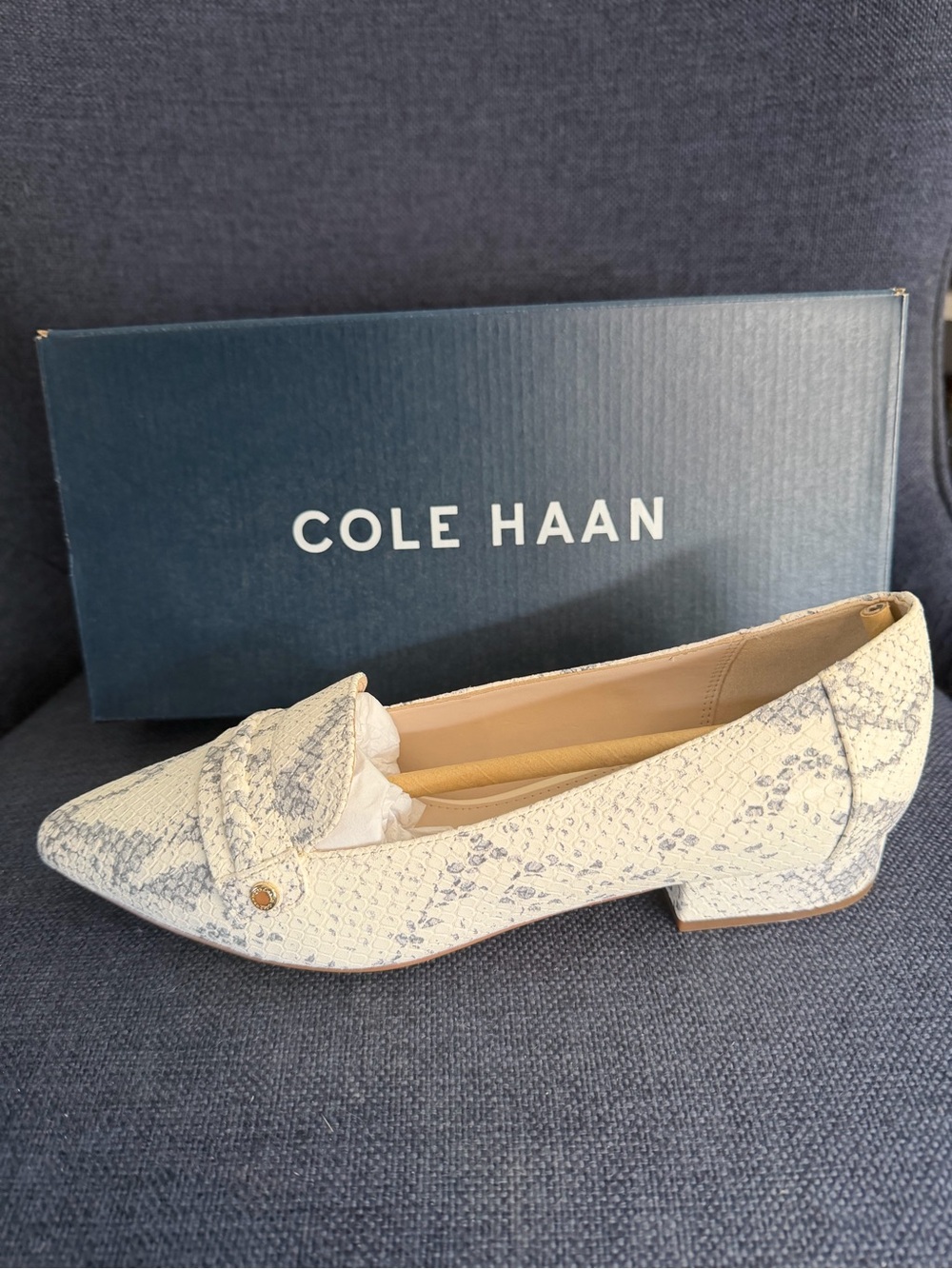 Cole Haan Ivory Snake-Print Pointed Loafer